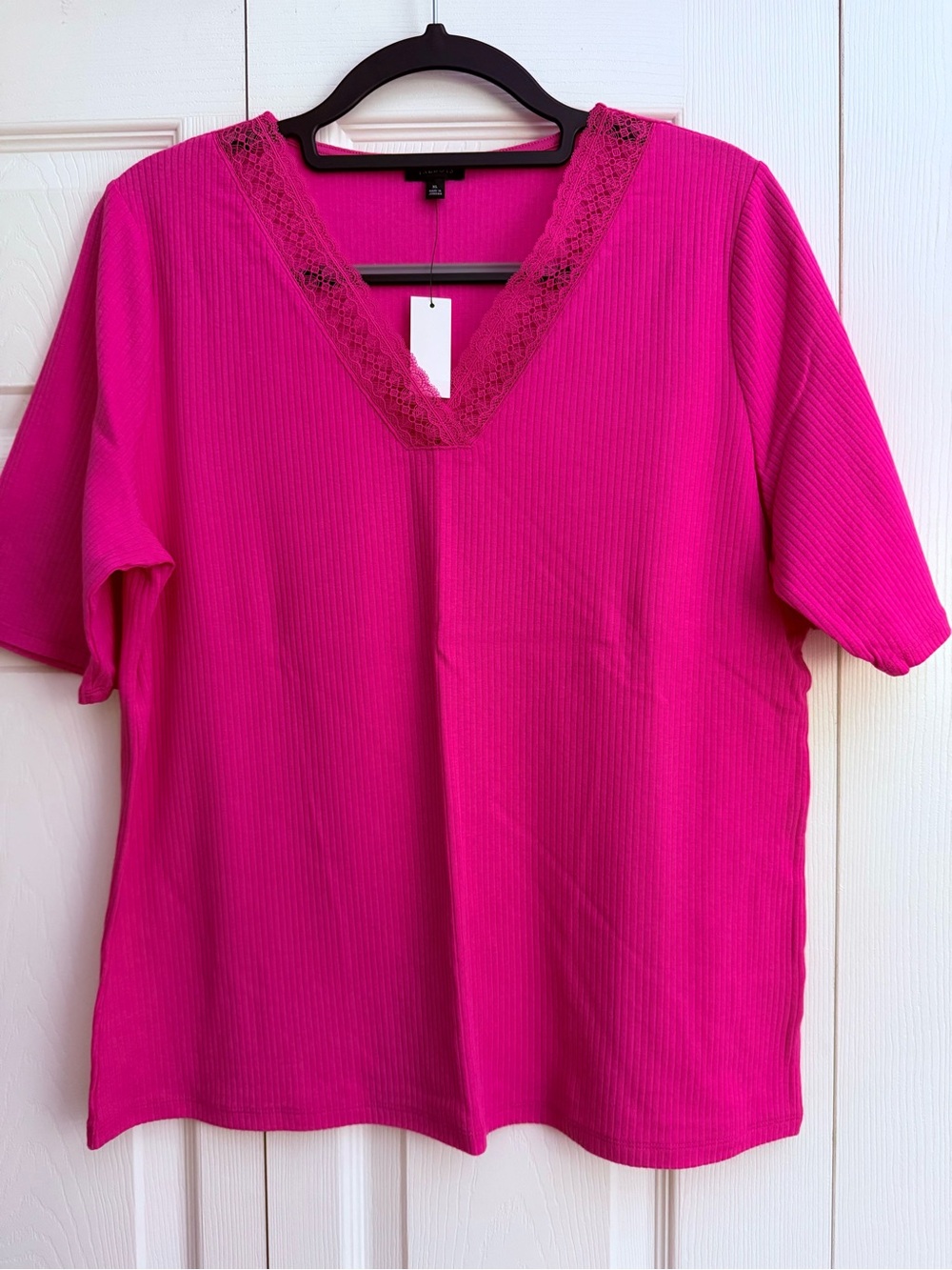 Talbots V-Neck Lace Trim Short Sleeve Top